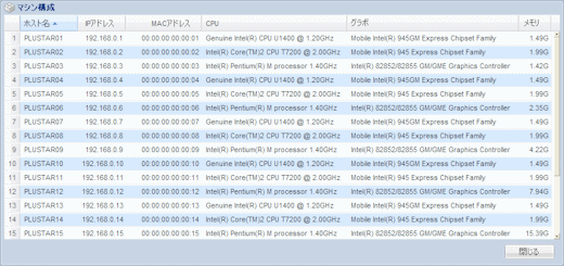 マシン構成一覧